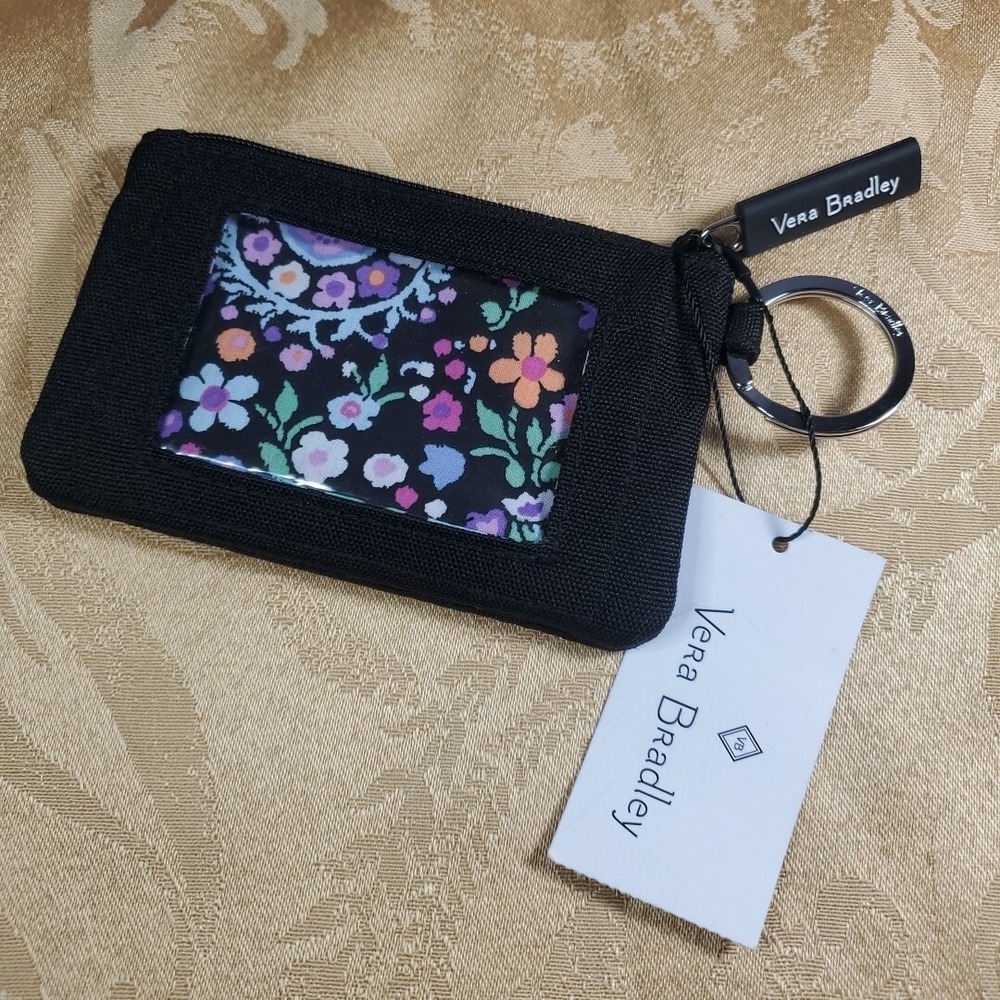 Vera Bradley OS Lighten Up Zip ID Case Women Black Floral Nurse Sam Stethoscope